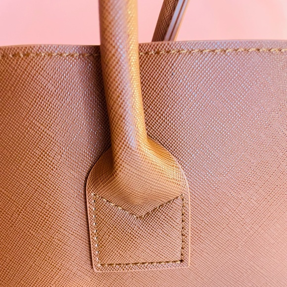 NEW TRENDY COGNAC RIVE GAUCHE VEGAN LEATHER TOTE - Picture 4 of 5